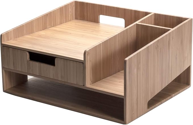 MobileVision Bamboo Paper Tray Office Organizer for Files, Documents, Letter Sorter, Envelopes and Magazine Holder (File & Paper Organizer) by MobileVision