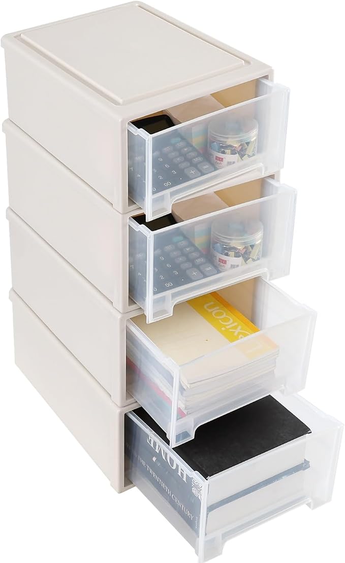 Sadstory 12 Quart Plastic Stackable Storage Desktop Drawer Unit, 4 Packs | Compact Stacking Drawers Unit for Organization - Image 8