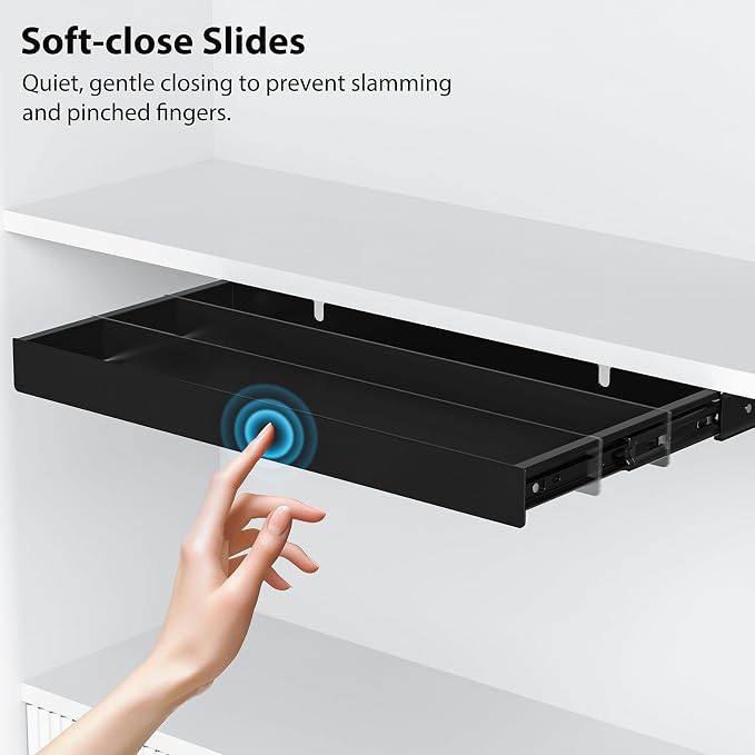 Under Desk Drawer,20.1 inch Carbon Steel Slide-Out Under Table Storage Organizer With Full Extension Ball-Bearing Slides,Undermount Drawer For Standing Desk & Home Office,Black - Image 7