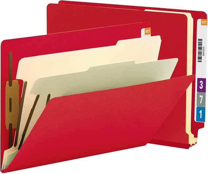 Smead End Tab Classification File Folder, 2 Dividers, 2" Expansion, Letter Size, Red, 10 per Box (26838) by SMEAD