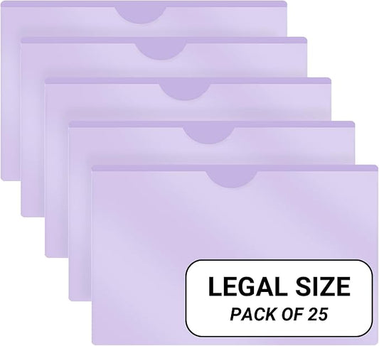 Doctor Stuff- 25 Pack, Vinyl Plastic Pocket File Folders Closed Sides, Legal Size, Clear Front Top Loading Job Jacket, Documents Holder for Office, High School and Medical Files, Lavender by DoctorStuff