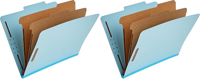 Amazon Basics Classification Folder with Prongs, 100% Recycled, 2 Dividers, 2" Embedded Fasteners, Letter Size, for Documents Organization, Light Blue, 10 Count (Pack of 2) by AmazonBasics