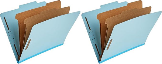 Amazon Basics Classification Folder with Prongs, 100% Recycled, 2 Dividers, 2" Embedded Fasteners, Letter Size, for Documents Organization, Light Blue, 10 Count (Pack of 2) by AmazonBasics