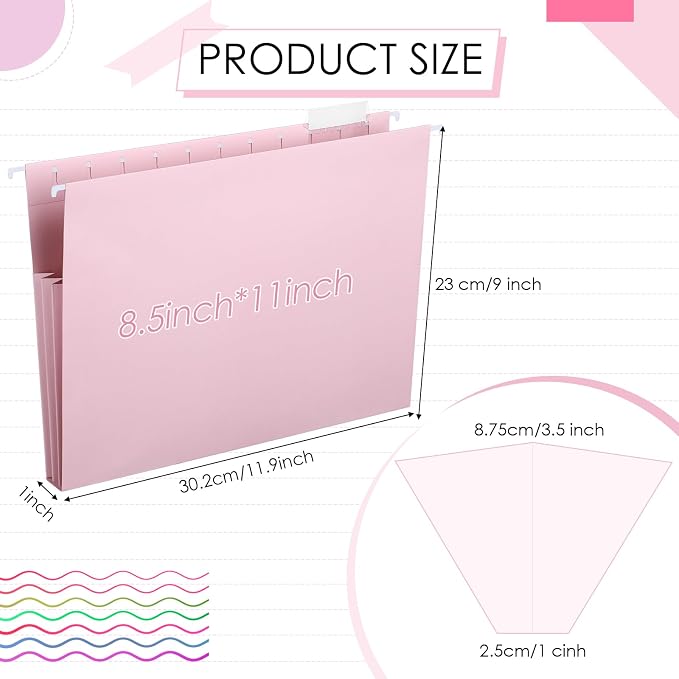 Yaomiao 24 Pack Hanging File Folders, 3 Pleats,Fresh Color | Letter Size File Cabinet Folders, with 1/5-cut Adjustable Tabs, Expandable Document Cabinet, Home Desk Office Organization - Image 2
