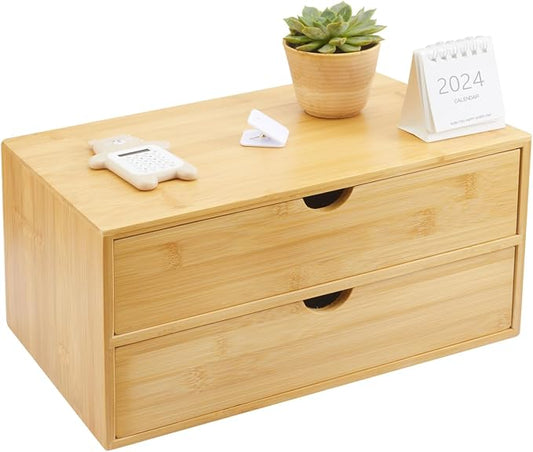 Charmewooden Bamboo Desk Organizer With Drawers Countertop Drawers Counter Storage Box Corner Desk Organizer for Home Office No Assembly Required (2 Drawers) by Charmewooden