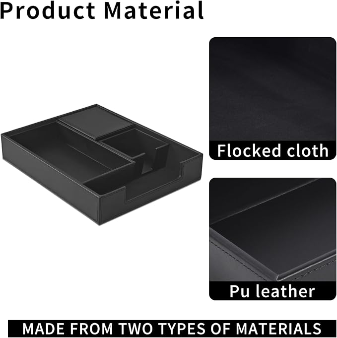 4 Pack Leather Office Supplies/Desk Organizer for Letter Paper Tray,Sticky Note Holder,Pen Cup,Stackable Small Letter Mail Sorter Tray,Workspace Decor for Women Men (Black, 4-piece set) - Image 5