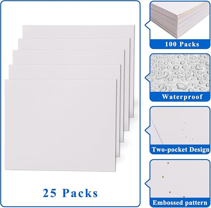 Zzrywuty 100 Packs Two Pocket File Folders with Business Card Slot,Textured Paper,Letter Size,Holds 100 Sheets for School,Office,Business,White - Image 5