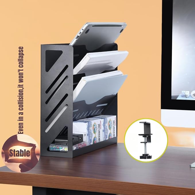 CanKing Metal File Organizer 4-Tier Clamp Desk and Wall Mount | Sturdy paper holder and wall mail shelf featuring integrated compartmentalized bill storage for desktop and office use - Image 5