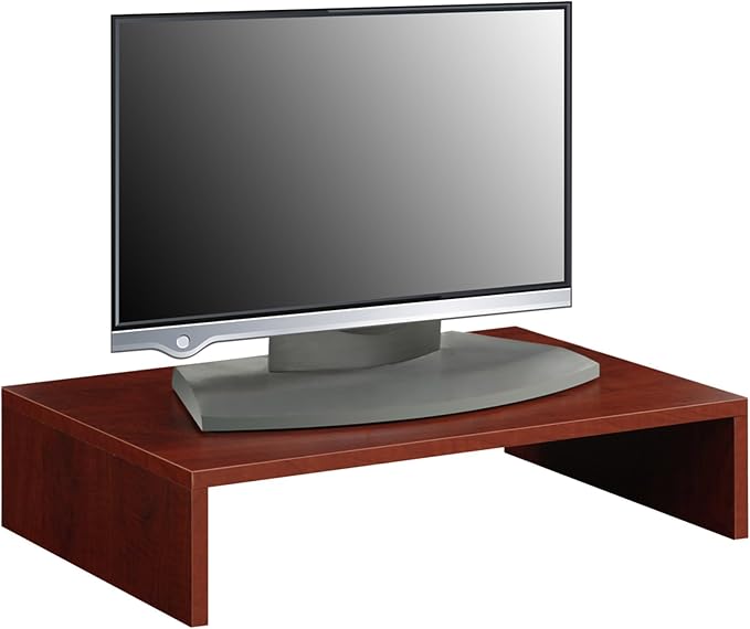 Pemberly Row Small Monitor Riser, 23.75 x 15.75 x 6.5 in, Cherry Finish, Compact Design with Storage Space, Easy Assembly, Perfect for Office Desk or Any Room - Image 2