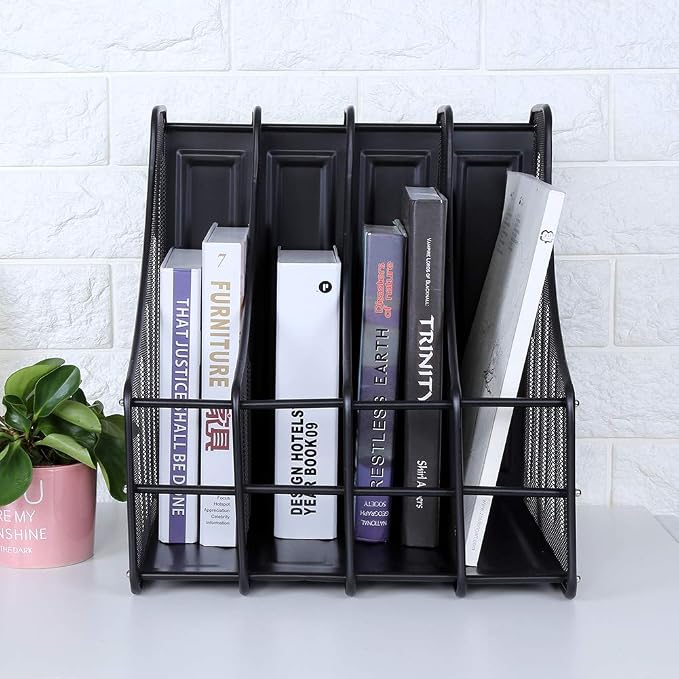 4 Slots Metal Magazine File Holder Book File Sorter Vertical Holder for Office Home School Keep Ddesk Clean. - Image 8