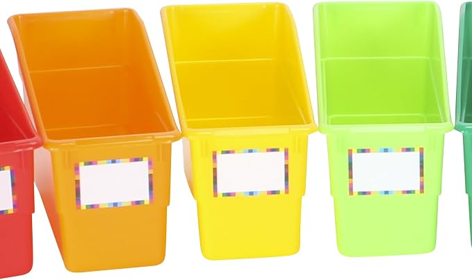 Really Good Stuff Rainbow Organizing Bins, Plastic Book Holders - 12-Pack | Name Labels Included, Vertical Storage & Organization for Classroom & Home, Color Code Files, Books, Binders, Supplies - Image 7