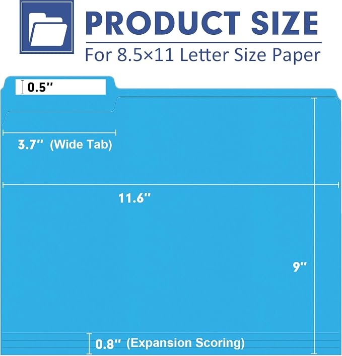 File Folder, PANDRI 270 Pack Colored File Folder, 1/3 Cut Tabs, Letter Size, Assorted 6 Colors Filing Folder for Office School Business - Image 2