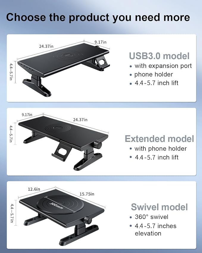 Computer Monitor Stand Riser for Desk,4.4-5.7 Inches Freely Height Adjustable with Cellphone Holder,Multi-Purpose Desktop Organizer Monitor Stands Riser for Computer,Laptop,Printer,TV (BLack) - Image 7