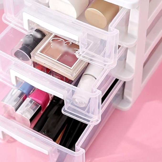 STOBOK 2pcs Transparent Drawer Type Storage Box Layers Mini Organizer for Cosmetics Sundries White Clear Plastic Makeup Storage for Desktop - Image 4