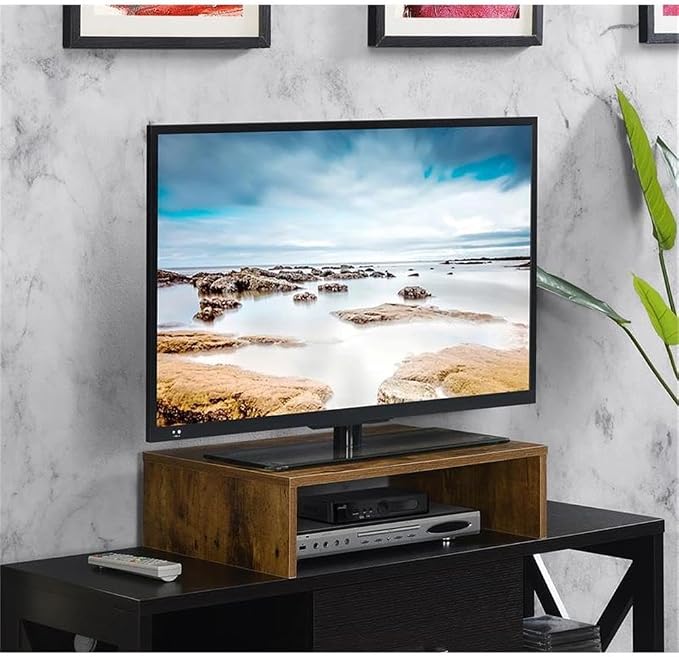 Pemberly Row Small Monitor Riser for TVs up to 23", Particle Board with Melamine Veneer, Nutmeg Finish, 23.75 in x 15.75 in x 6.5 in, Contemporary TV Stand Accessory with Storage Space - Image 2