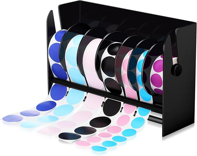 Qilery Adjustable Label Dispenser Acrylic Roll Sticker Dispenser Sticker Holder Organizer Label Stand for Holding Office Home Journal Business Use(7 Disks Black) by Qilery