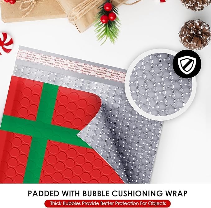 Christmas Bubble Mailers 9.5x14.5 Poly Padded Envelopes #4, 100 Pack - Image 4