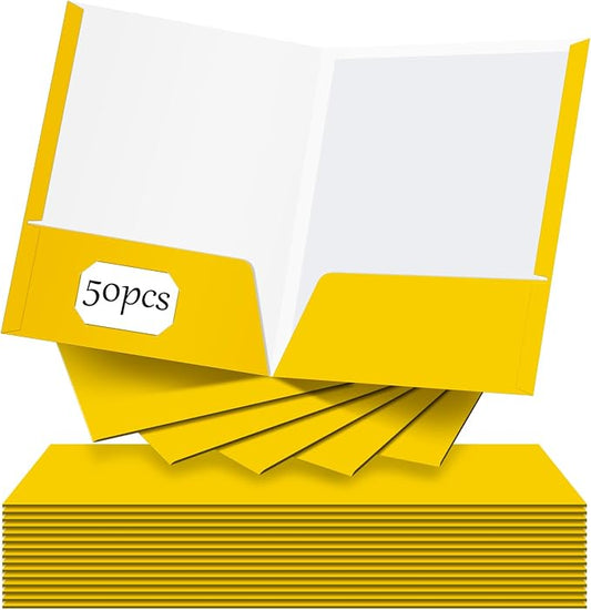 Jutom 50 Pcs 2 Pocket Glossy Paper Folders Glossy Paper Laminated Portfolios, Letter Size, Presentation Folders with Pockets for Office Teacher Worker Supplies(Yellow Color) by Jutom