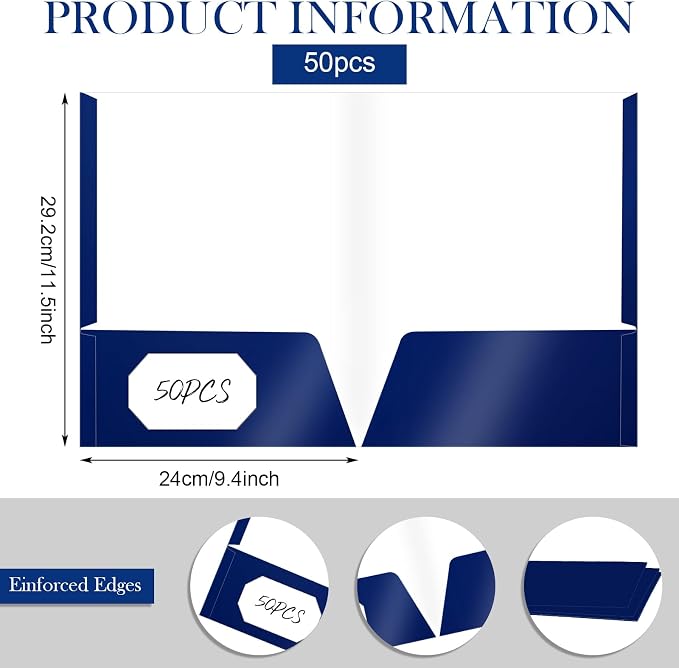 Jutom 50 Pcs 2 Pocket Glossy Paper Folders Glossy Paper Laminated Portfolios, Letter Size, Presentation Folders with Pockets for Office Teacher Worker Supplies(Blue Color) - Image 2
