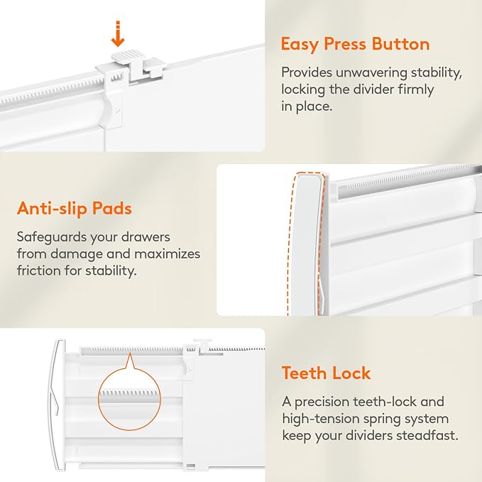 Lifewit 5" Tall Drawer Dividers, Adjustable Deep Drawer Organizer Clothes | 5 Pack 11.5"-18.5" Expandable White Plastic Separators for Dresser, Kitchen, Cabinet, Closet, Office Organization & Storage - Image 7