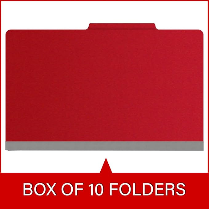 25 Pt. Pressboard Classification Folders, 2/5 Cut ROC Top Tab, Legal Size, 2 Dividers, Deep Red (Box of 10) - Image 6