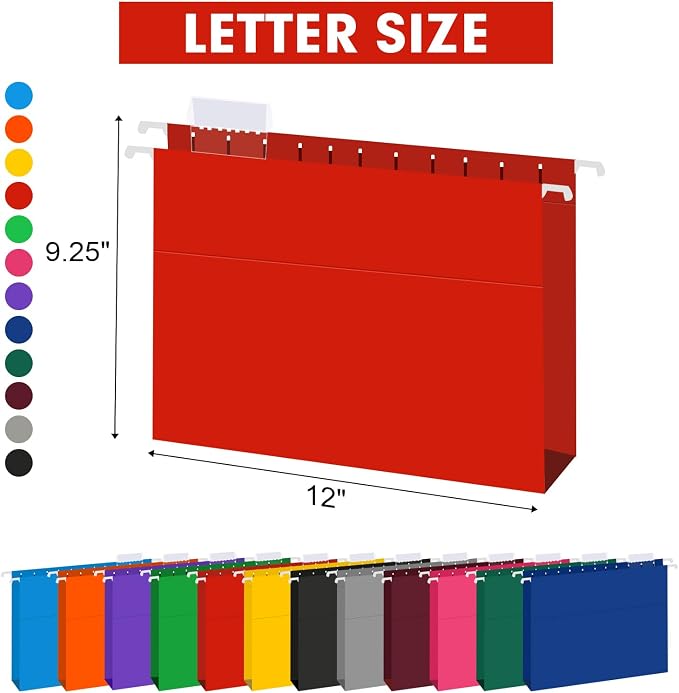 HERKKA Extra Capacity Hanging File Folders, 60 Pack Reinforced Letter Size Hanging Folders with Heavy Duty 2 Inch Expansion, Designed for Bulky Files, Medical Charts, 12 Assorted Colors - Image 2