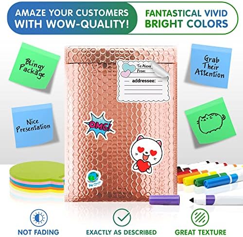 Metallic Bubble Mailers 8.5 x 11 Inch Rose Gold, Self Seal Closure, 3/16 Inch Cushioning, Padded Shipping Envelopes Pack of 250 - Image 5