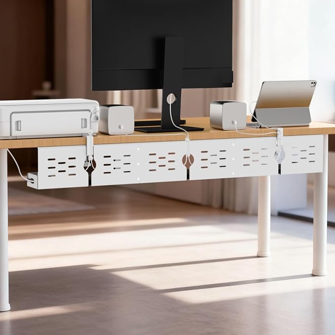 Univivi Under Desk Cable Management Tray, Cable Management, 48 inch, White | Durable Steel Material, Cord Organizer with No-Drill C-Clamp and Screw Mount, Effortless Wire Management for Office/Home - Image 6