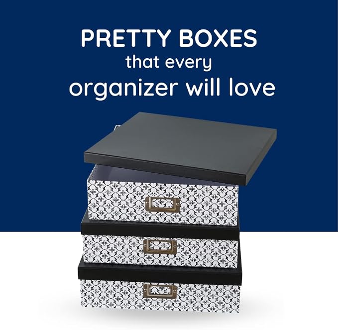 Soul & Lane - Black and White Jumbo Scrapbook Storage Boxes, Set of 3 | Large Decorative Document Box Set with Lids for Organizing Keepsakes and Memories, Wide Cardboard Photo Organizers - Image 4