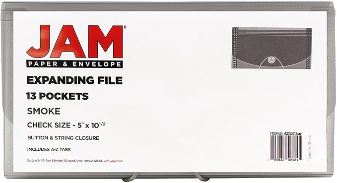 JAM PAPER Accordion Folders - 13 Pocket Plastic Expanding File - Check Size - 5 x 10 1/2 - Smoke Grey - 2/Pack - Image 5
