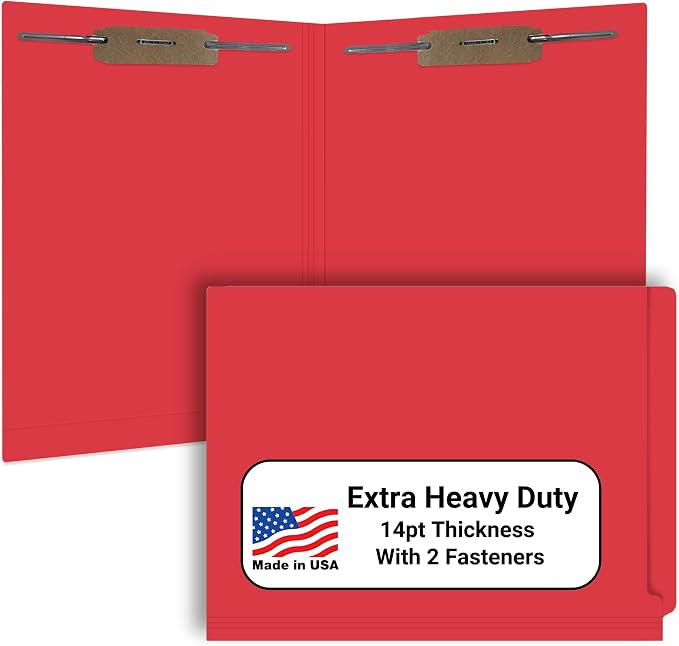 Red File Folders, Doctor Stuff, Letter Size Reinforced End Tab Folder with 2" Bonded Fastener on Inside Front and Back, 14 pt Stock, Carton of 250 by DoctorStuff