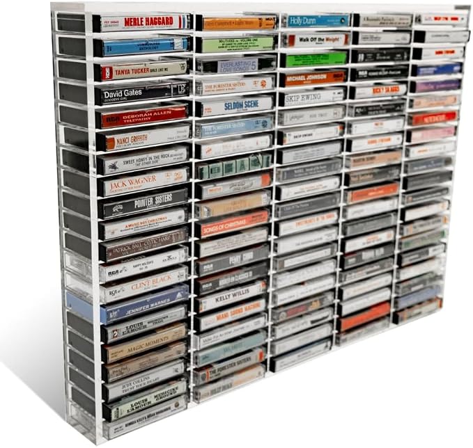 Kingdom Clear Acrylic Wall Mount Cassette Tape Rack/Stamp Pad Rack for Easy Sorting and Organizing of Cassette Tapes, Stamp Pads, Playing Cards, Card Decks and More,100 Slots by Kingdom%C2%AE