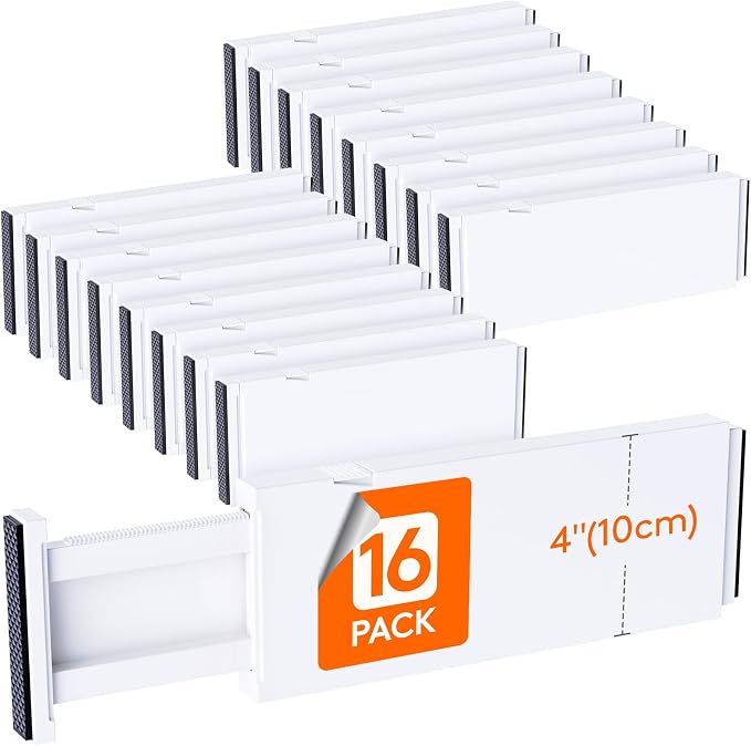 Lifewit 16 Pack Upgrade Drawer Dividers for Clothes, 4" High 11-17" Adjustable Dresser Drawer Organizers, Expandable White Plastic Drawer Separators for Kitchen, Nursery, Office Organization & Storage | 16 Pack 11-17" Expandable White Plastic Drawer Se... by Lifewit
