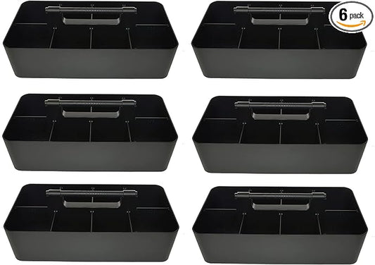-Large Portable Caddy, DIY Dividers, 8 Compartments, School Office Supplies Home Business Organizer,Portable Basket with Handle Storage Organizer Modern Made in USA (6 PACK, Black) by EnjoyOrganizer