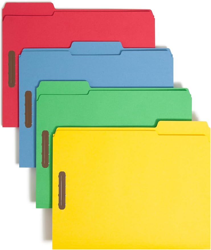Smead Fastener File Folders, Reinforced 1/3-Cut Tabs, 2 Fasteners, Letter Size, Assorted Coolors, 50 per Box (11975) by SMEAD