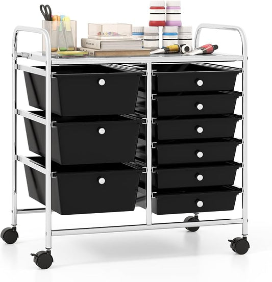 Giantex 9 Drawers Rolling Cart, Classroom Organizers, Storage Cart with Wheels, for Teacher Office Home School Supplies Tool Craft Art Paper, Black by Giantex