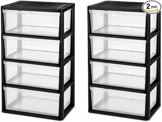 2PCS,4-Drawer Storage Tower, Plastic Organizer with Clear Removable Bins | Clear Removable Bins, Tool-Free Assembly, Integrated Carry Handles, Drawer Stops, BPA-Free Plastic, 4-Drawer Capacity by Unknown