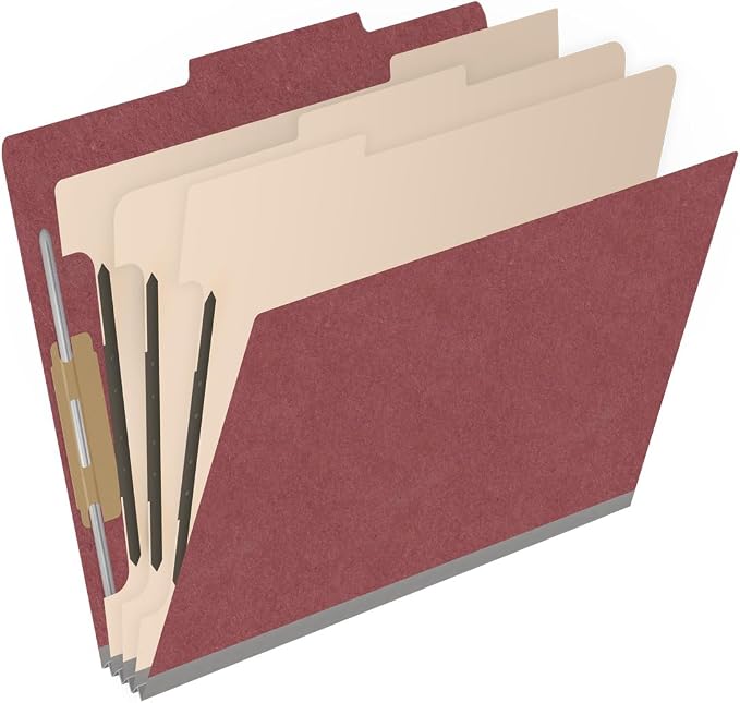 25 Pt. Pressboard Classification Folders, 2/5 Cut ROC Top Tab, Letter Size, 3 Dividers, Dark Red (Box of 10) - Image 2