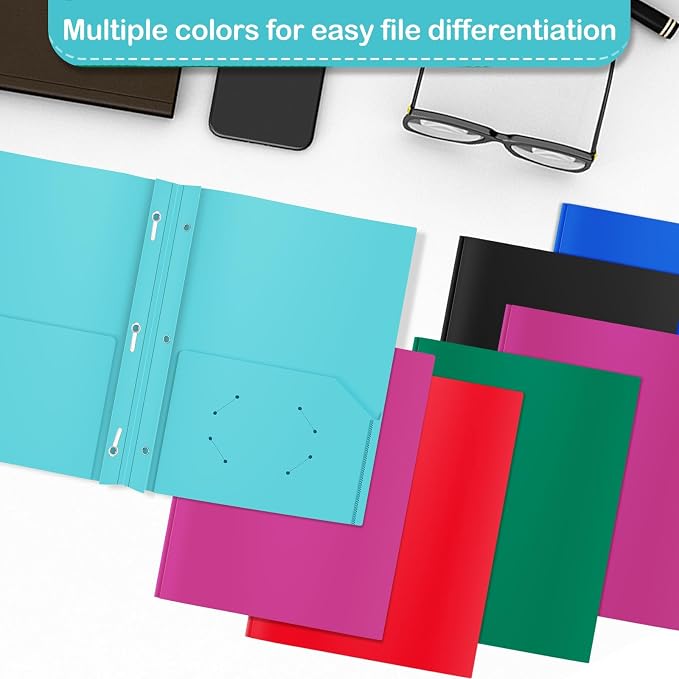 ViVin 12 Pack Plastic Folders with Pockets and Prongs, Heavy Duty 2 Pocket Folders with 3-Prong Fasteners, Poly File Holds 8-1/2" x 11" Paper for School Office Home (Lake Blue) - Image 5