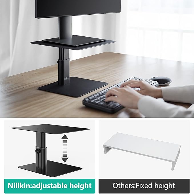 Nillkin Monitor Stand for Desk, Adjustable Height Computer Monitor Stand | Ergonomic Aluminum Computer Stand for Desktop | iMac, Studio Display XDR, Dell, HP, Lenovo, Other Screen Display | Black - Image 2