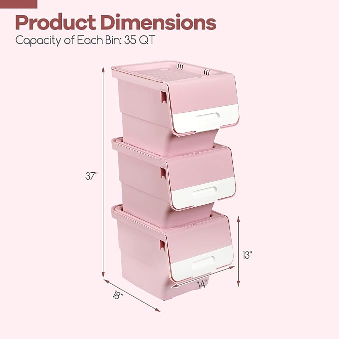 GIANTEX 6 Pack Plastic Stackable Storage Bins with Lids & Wheels, 35 QT | Open Front Stacking Bins, Organizer Bins for Pantry, Kitchen, Laundry, Closet, Playroom, Bedroom Organization - Image 8