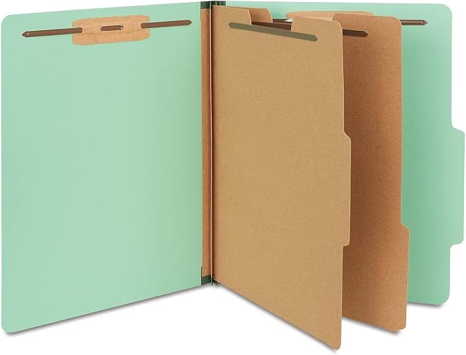 Staples Pressboard Classification Folder, Letter Size, 2 Dividers, 2/5‑Cut Top Tab, Green, Durable Construction, 20/Box by Staples