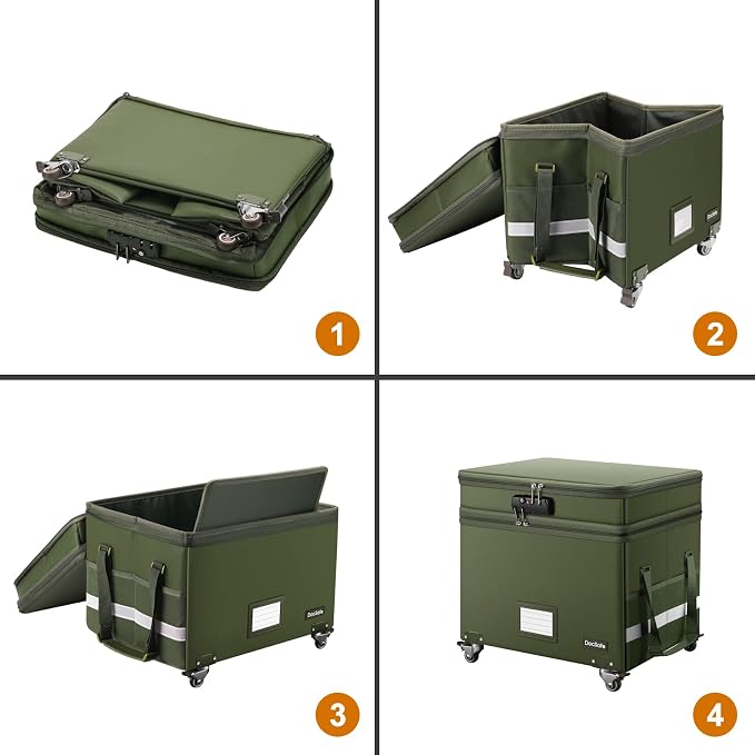 DocSafe File Box with Lock,2-Layer Fireproof Document Box with Wheels,Collapsible Rolling File Storage Organizer with Pockets,Large Portable Home Office Filing Cabinet Safe for Hanging Folders,Green - Image 8