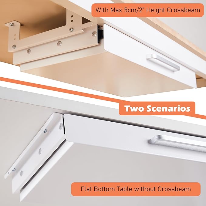 Under Desk Drawer Organizer 21", Large Desk Pencil Storage Drawer | White, Under Cabinet Table, Heavy Duty Pull Out Shelf, Attachable for Workbench, Adjustable Brackets, Work Shop, Desk Lip - Image 4