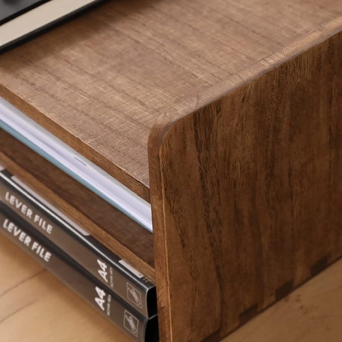 DDYURI Desk Organizer for File Folder Storage with 3 Paper Letter Tray &1 Vertical Compartment- Wood Office Desktop Document Organizer Rack - Filing Folder Mail Sorter Desk accessories Dark WJJ3K-DK - Image 4