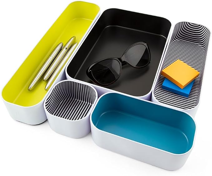 Three by Three Seattle Metal Drawer Organizer Tray Set, 5-Pc, 2" (Assorted) | Deep 2" food-safe metal bins; soft non-scratch base; perfect for kitchen utensils, tools & bulkier drawer items - Image 6