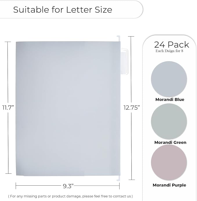 Y YOMA Letter Size - 24 Pack Extra Capacity Hanging File Folders Accordion Decorative Reinforced File Folder Cute Colored Expandable Folder for Office Home with 1/5-Cut Adjustable Tabs, Morandi Color - Image 3