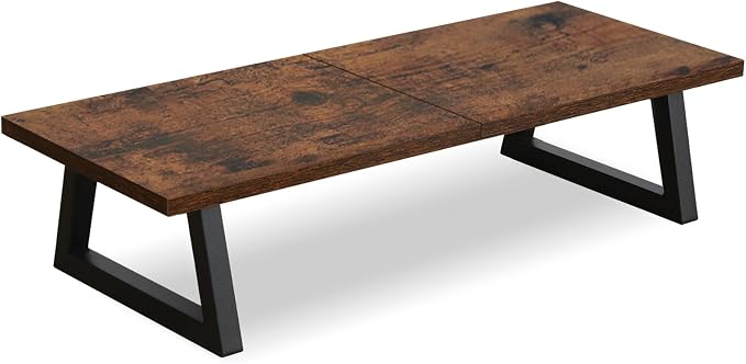 TEAMIX 24 inch Monitor Riser for Desk, Wood & Steel Computer/TV Stand Brown | Laptop, PC, Printer Stand Riser, Holds 150lbs, Desktop Organizer, Keyboard Storage, for Office, Home, Gaming, Craft Space by TEAMIX