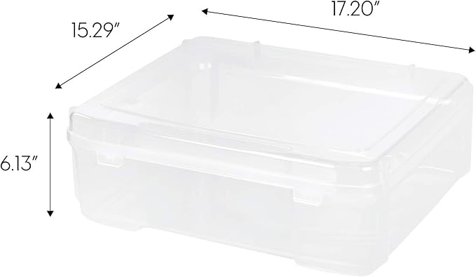 IRIS USA Scrapbook Case |Made in USA| Fits 12"x12" - Thick (1-Pack) - Clear | Portable Plastic Storage Organizers with Built-In Handles for Paper, Art, Board Games, Crafts, Files & Office Supplies - Image 2