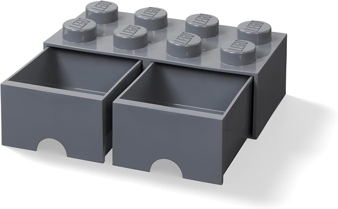LEGO Brick Drawer 8 Knobs 2 Drawers Storage Box DARK STONE GREY | Stackable Storage Box 2 Pull-Out Drawers 8-Knob Brick Design Toy & Desk Storage Home Decor Office Kids Room - Image 3
